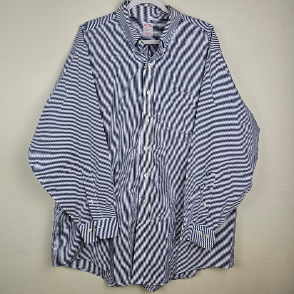 Brooks Brothers Button Down Shirt Men 18-4/5 Blue Striped 346 Regular Fit 453